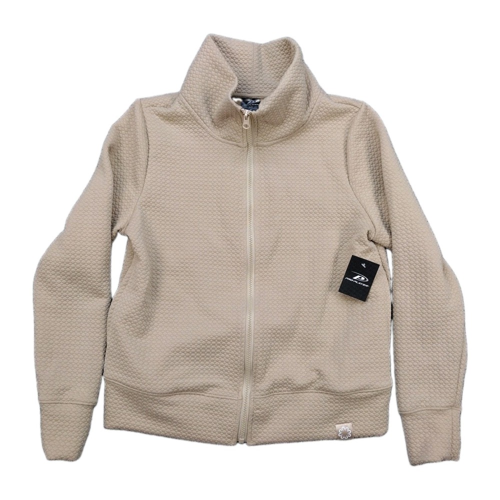 Pro Players Womens Jacket Small Tan Cream Full Zip Texture Quilted Mock Neck NWT